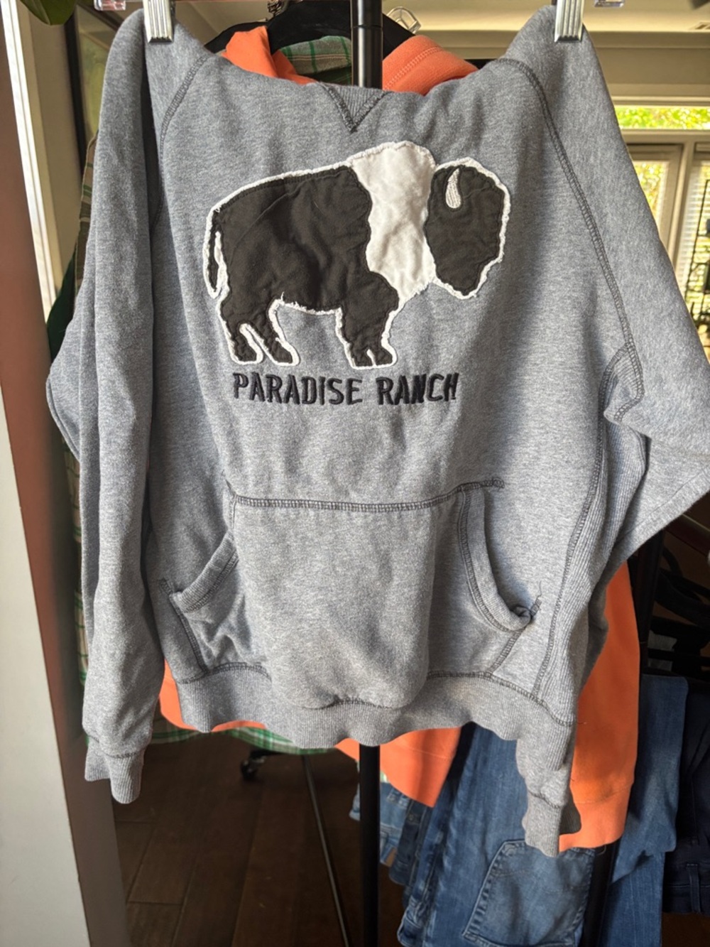 Blue 84 Gray Paradise Ranch Buffalo Applique Hoodie